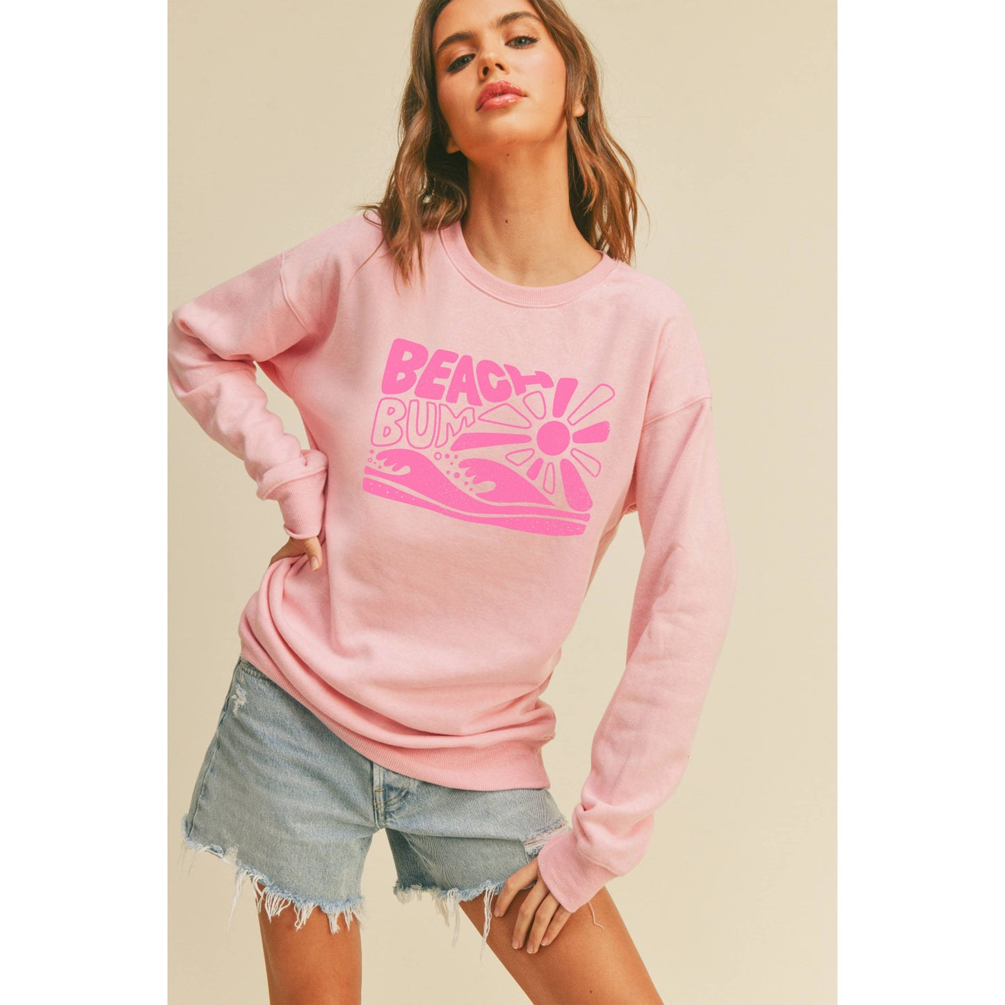 Beach Bum Graphic Sweatshirt: HEATHER DUSTY / L