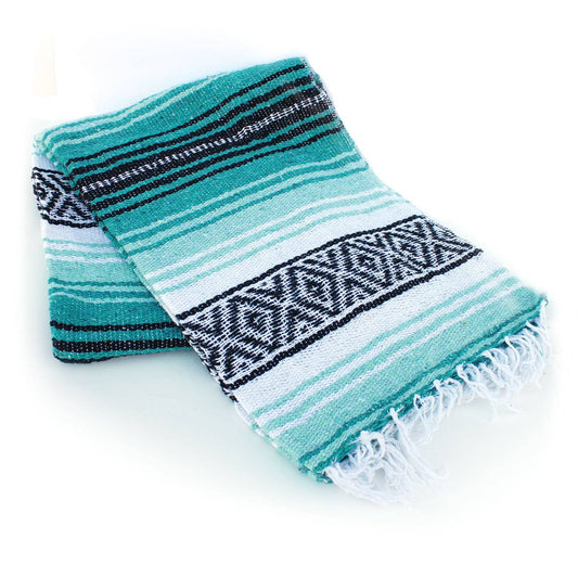 Aqua & Teal Mexican Throw Blanket | Baja Beach Yoga