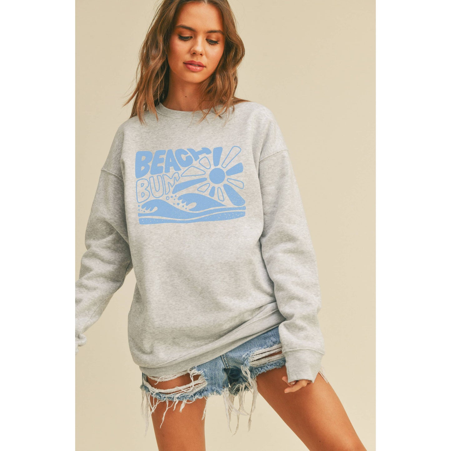 Beach Bum Graphic Sweatshirt: HEATHER DUSTY / L