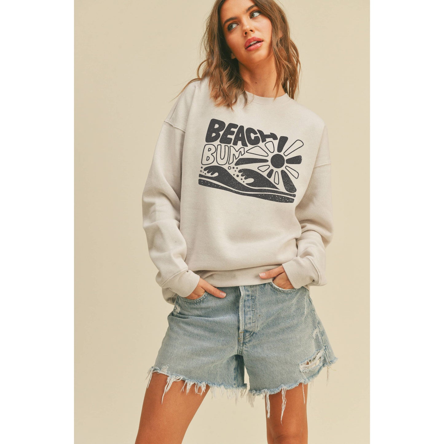 Beach Bum Graphic Sweatshirt: HEATHER DUSTY / L