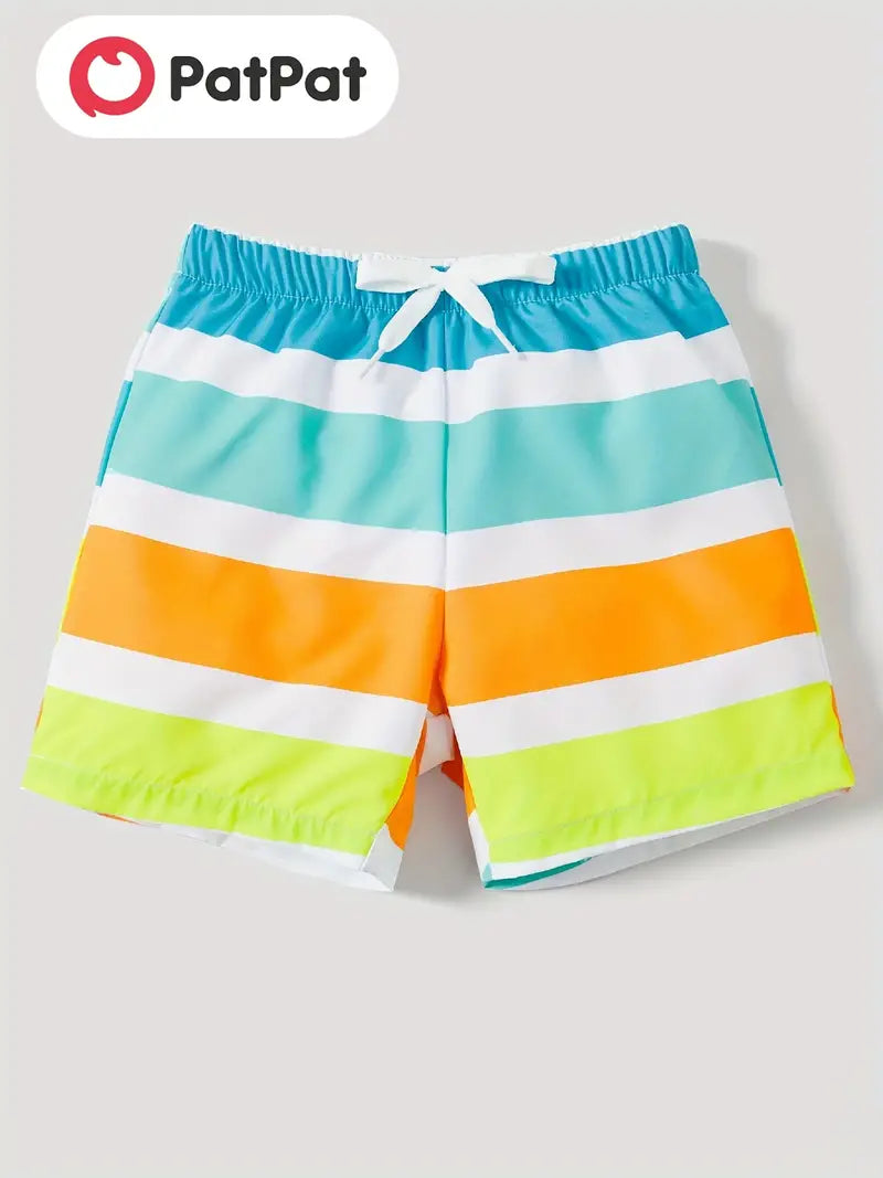 CAYUCOS COLORFUL STRIPED QUICK DRY SWIM TRUNKS FOR BOYS