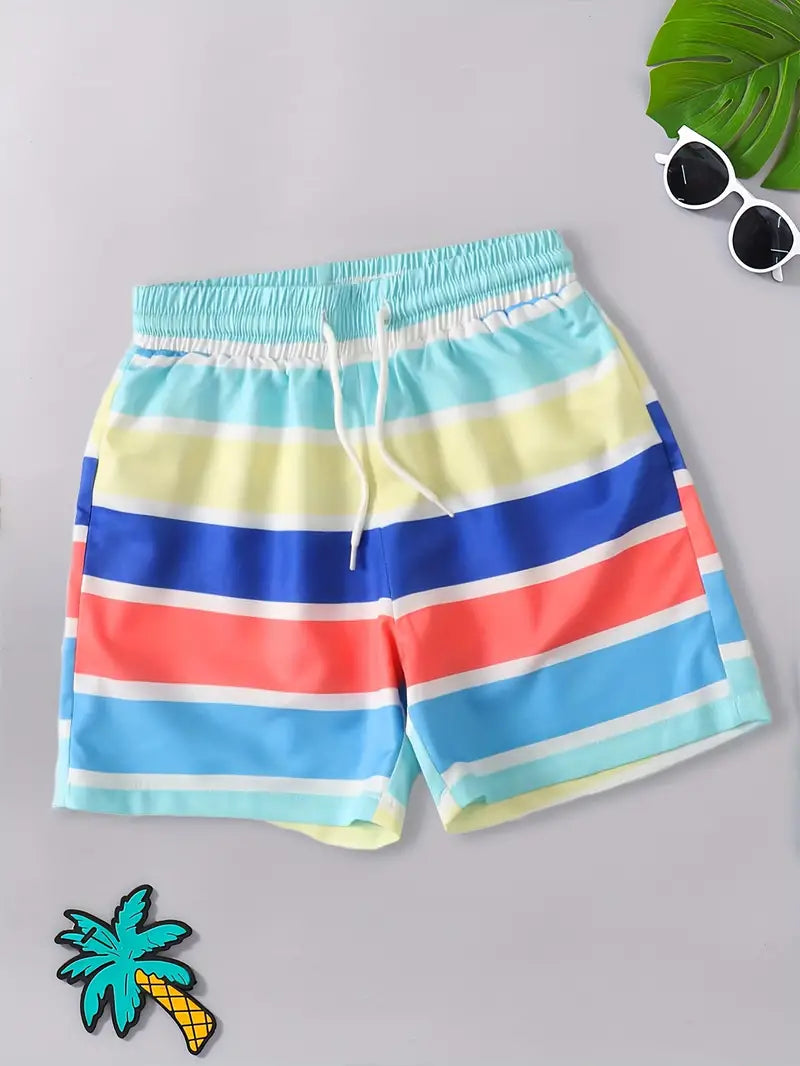 CAYUCOS COLORFUL STRIPED QUICK DRY SWIM TRUNKS FOR BOYS